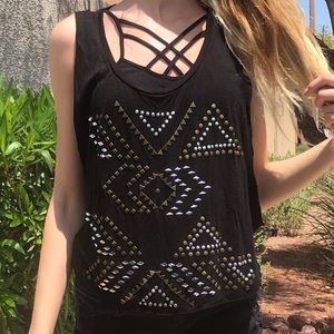 Forever 21 Black Muscle Tee w/ Tribal Studs